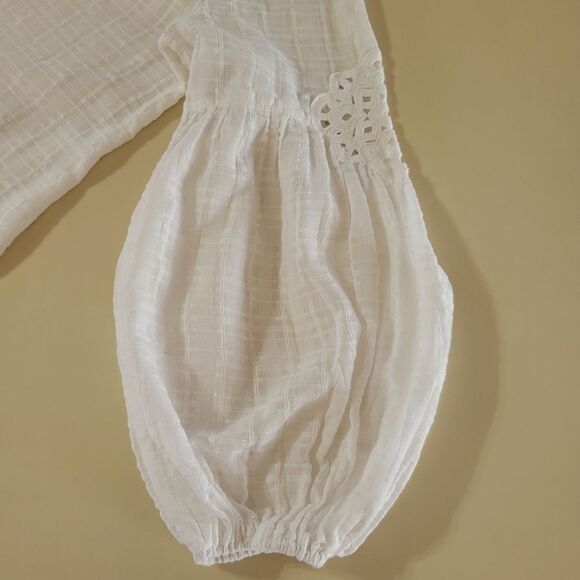 Max Studio Women's White Top with Lace Insert Balloon Sleeves - Picture 8 of 15